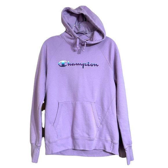 Champion Tops - Champion Lavender Purple Teal Logo Script Hoodie Sz Medium